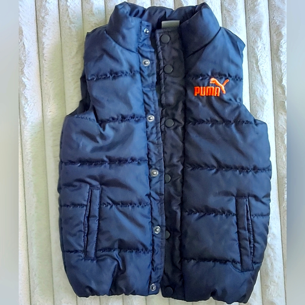 Puma Kids' Dark NAVY / BLACK  Puffer Vest with Orange Logo